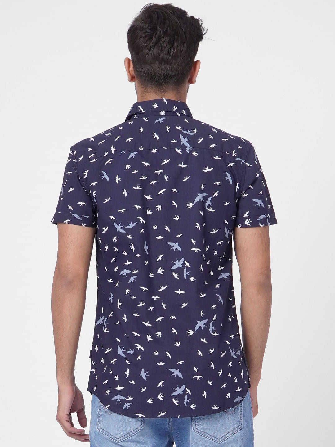 Blue Printed Half Sleeves Shirt