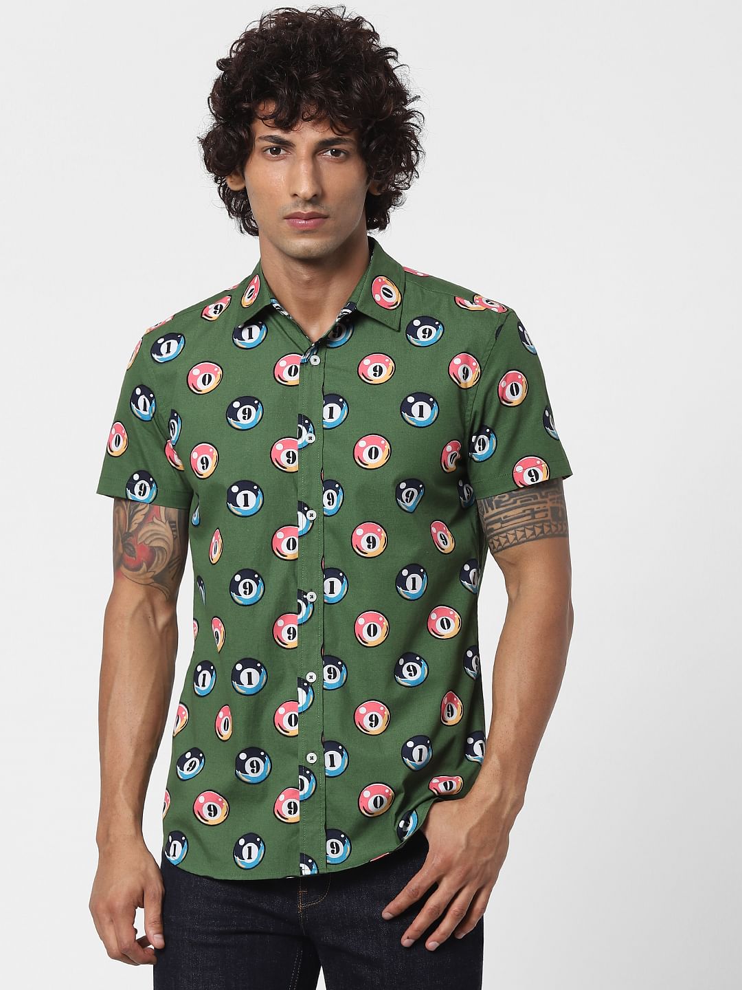 Green Billiards Print Half Sleeves Shirt