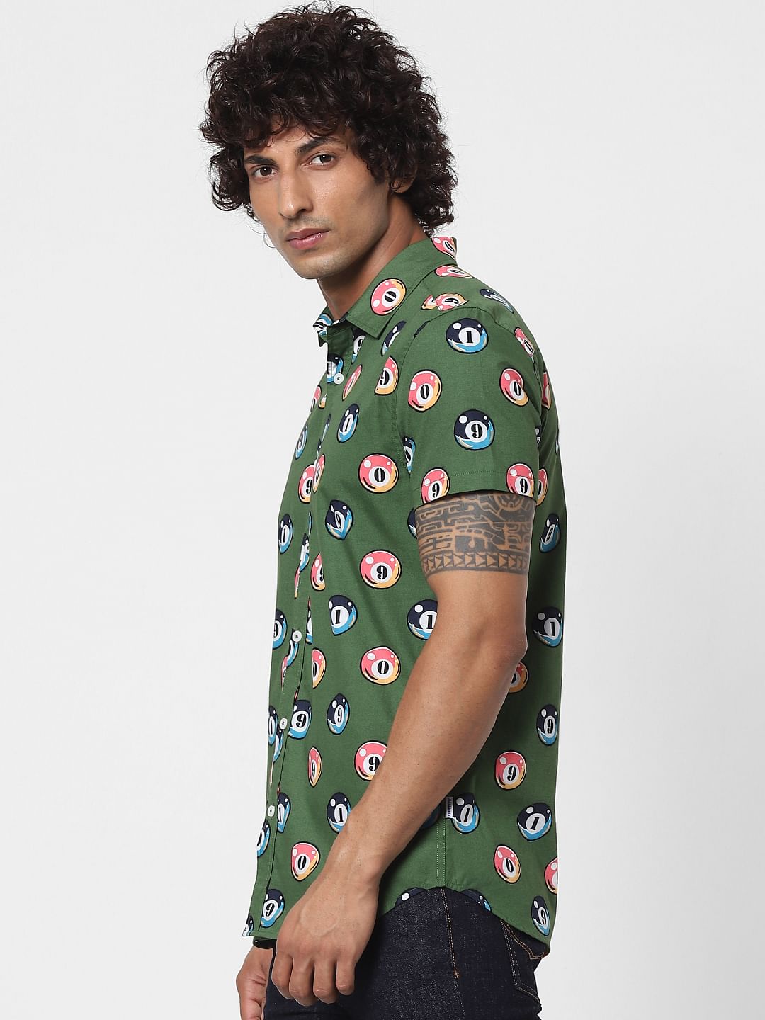 Green Billiards Print Half Sleeves Shirt
