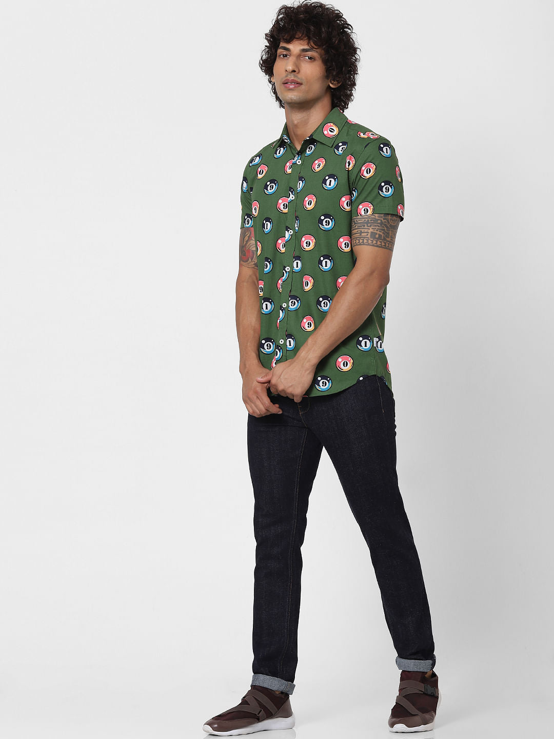 Green Billiards Print Half Sleeves Shirt