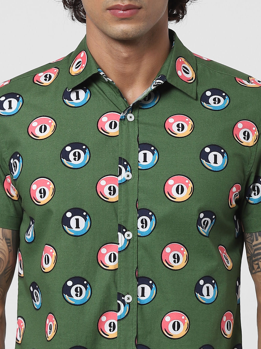 Green Billiards Print Half Sleeves Shirt