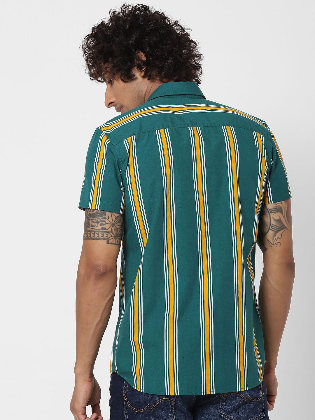 Green Striped Half Sleeves Shirt