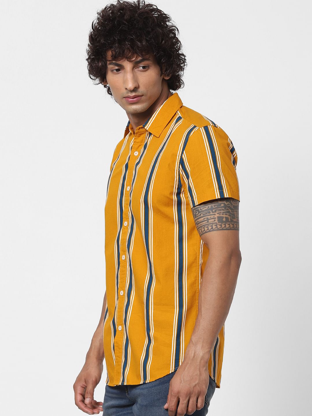 Yellow Striped Half Sleeves Shirt