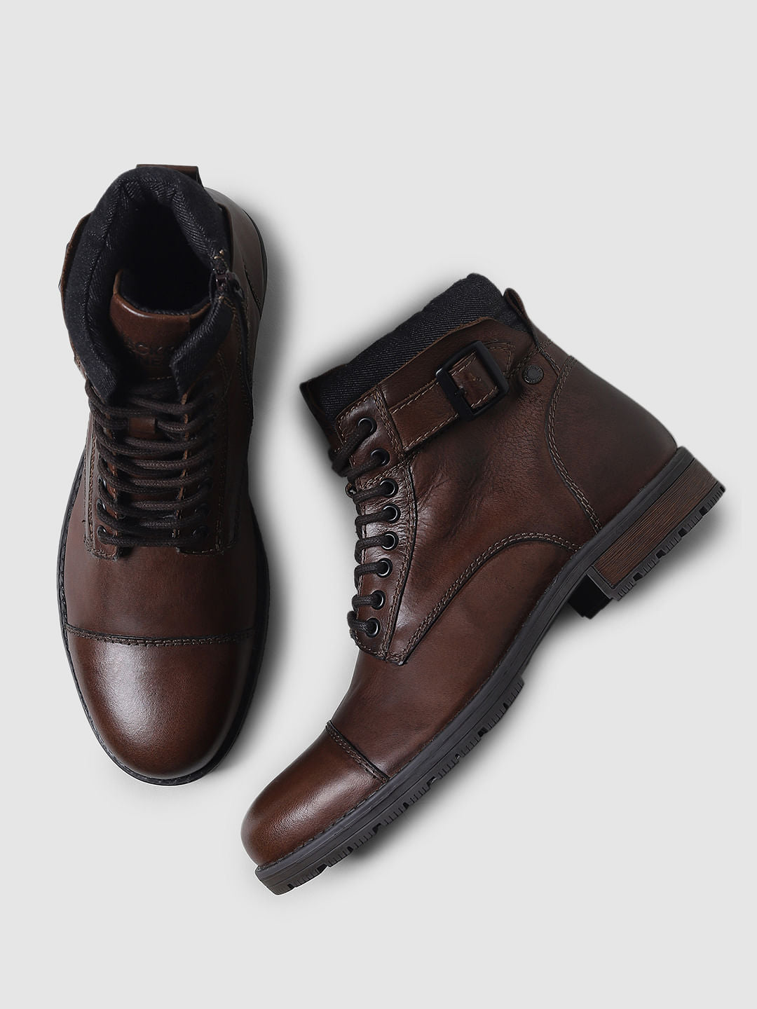 Brown Leather Biker Boots