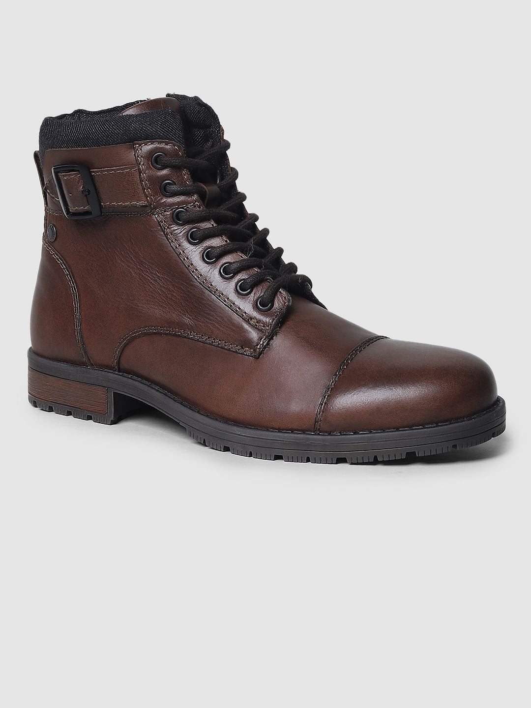 Brown Leather Biker Boots