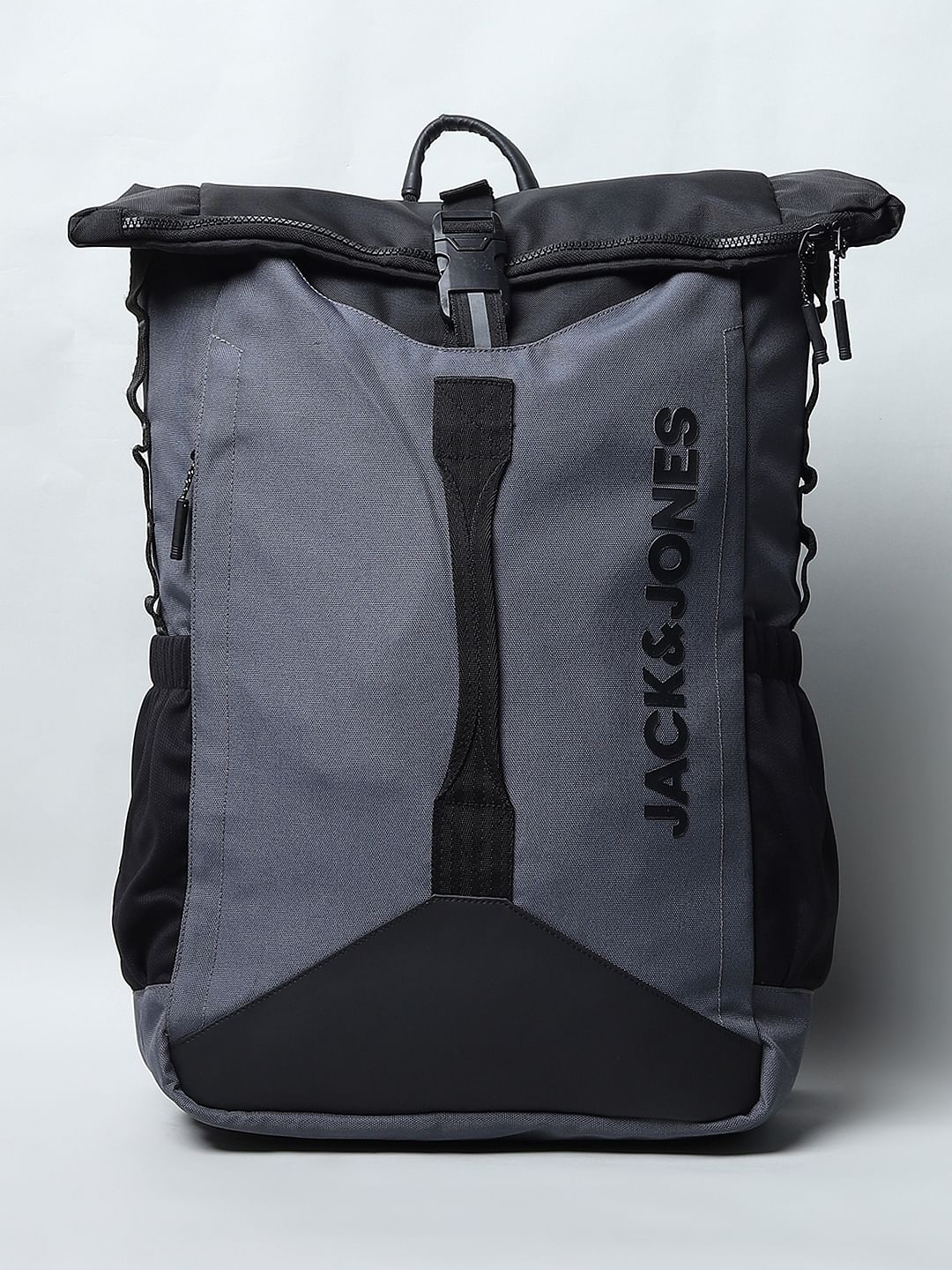 Grey Colourblocked Roll Top Backpack