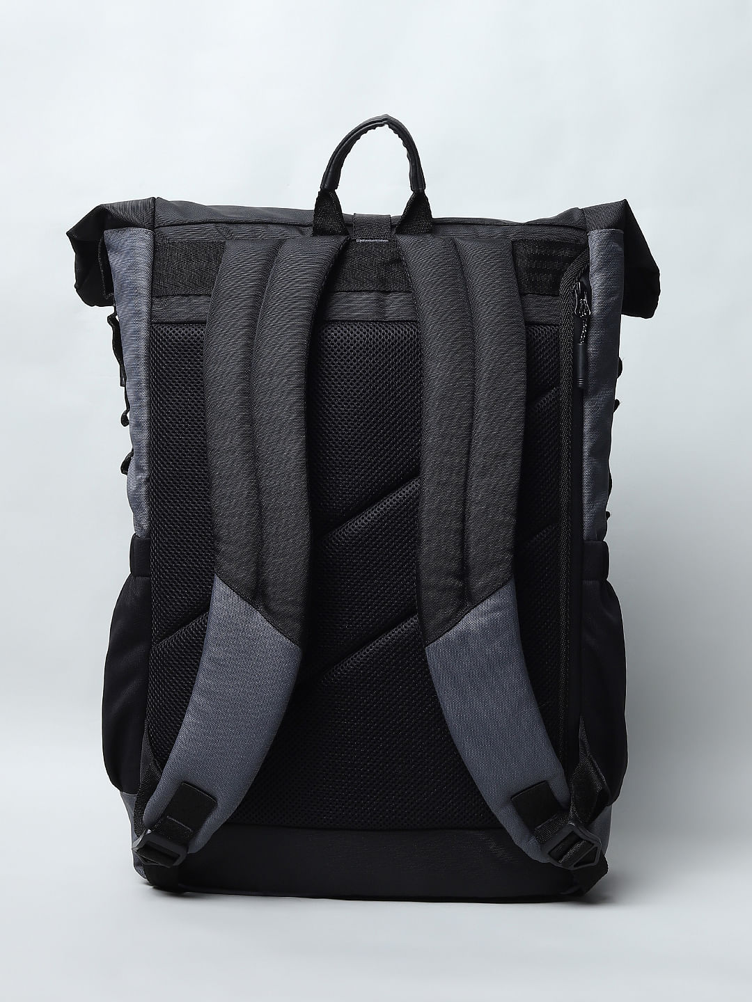 Grey Colourblocked Roll Top Backpack