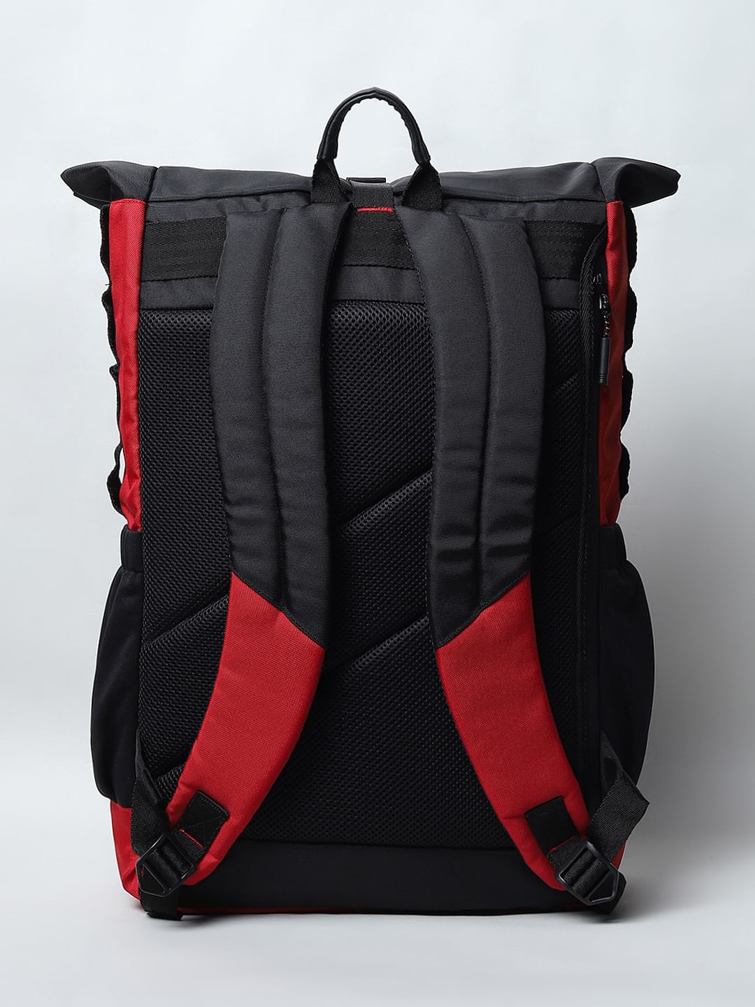 Red Colourblocked Roll Top Backpack