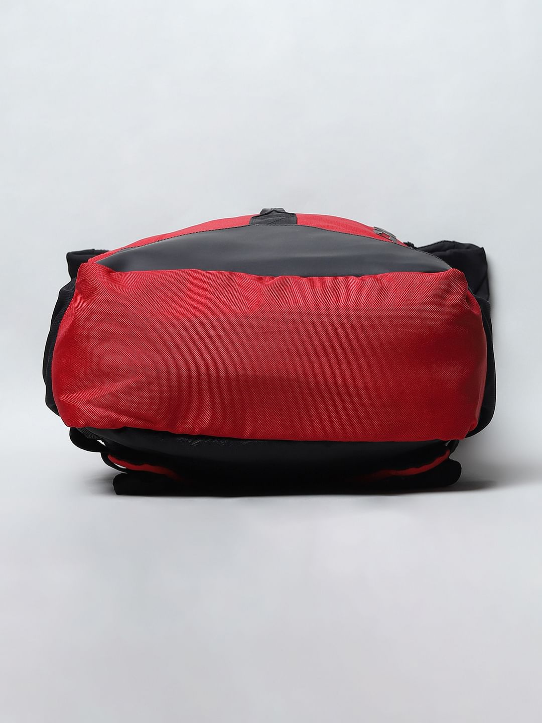 Red Colourblocked Roll Top Backpack