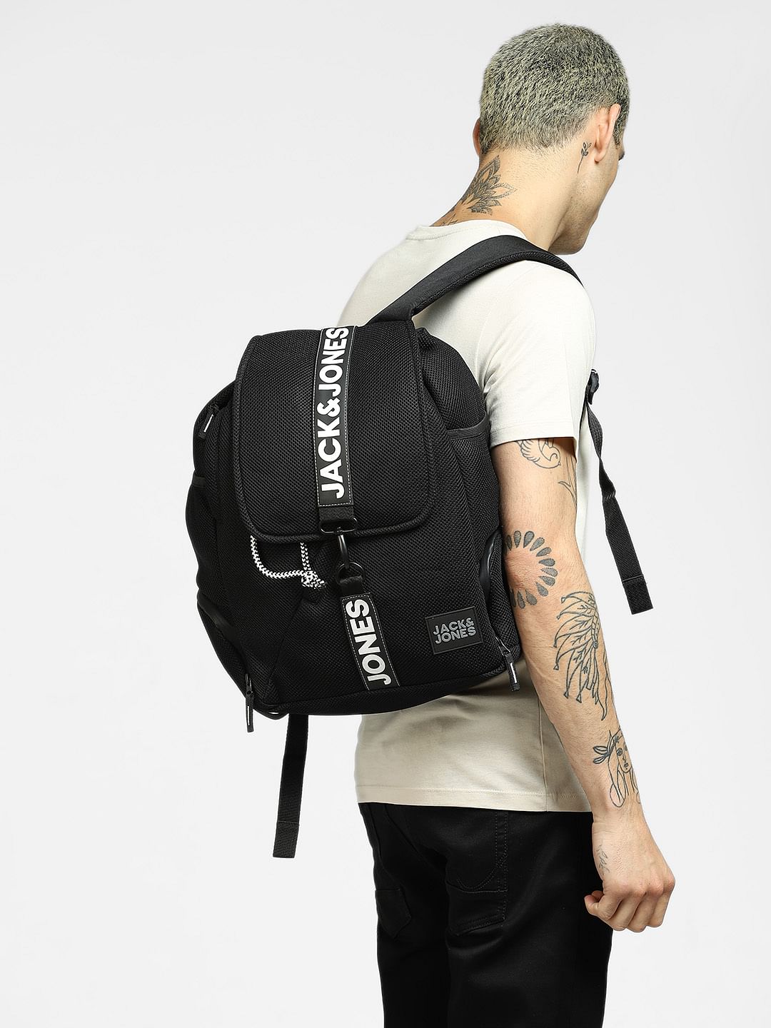 Black Logo Print Mesh Backpack - ONE