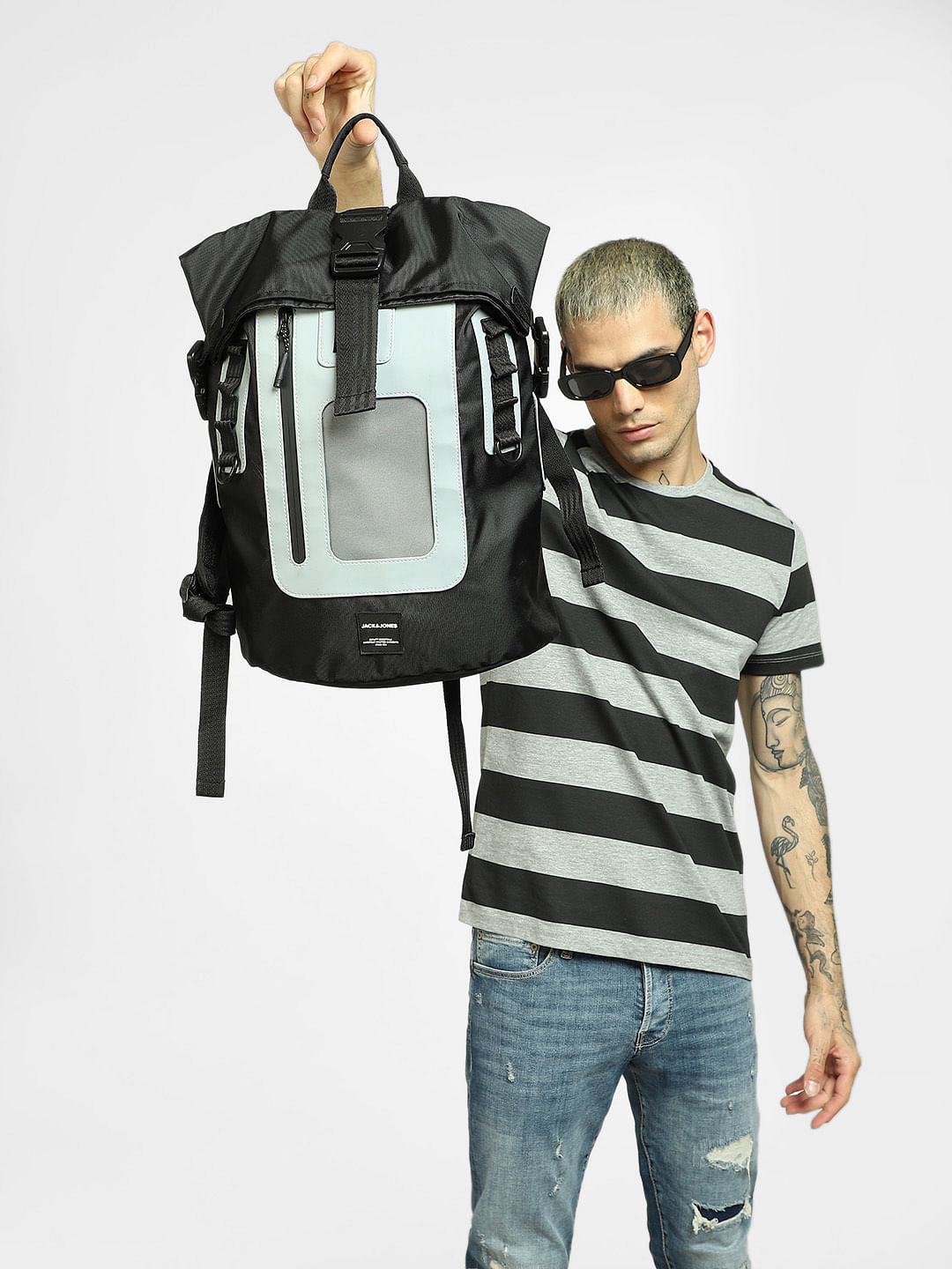 Ash Grey Roll Top Backpack - ONE