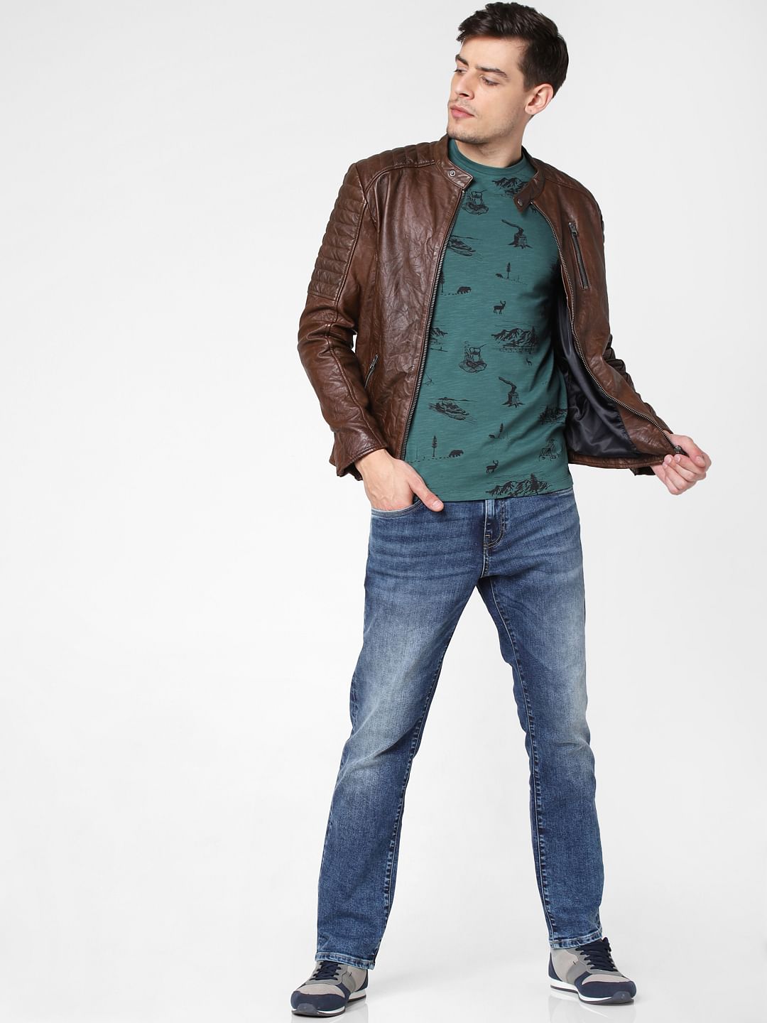 Blue Mid Rise Washed Clark Regular Fit Jeans