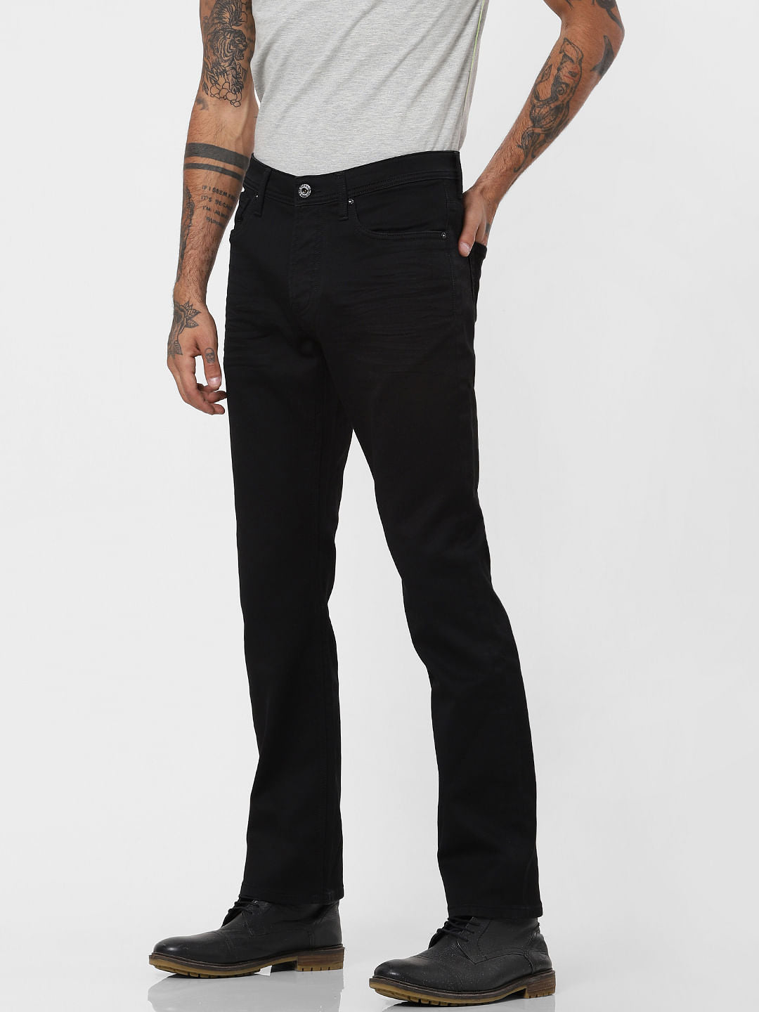 Black Mid Rise Clark Regular Fit Jeans