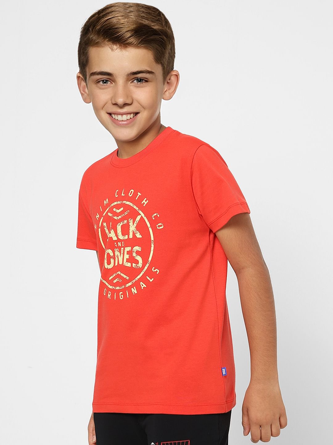 BOYS Red Printed Crew Neck T-shirt