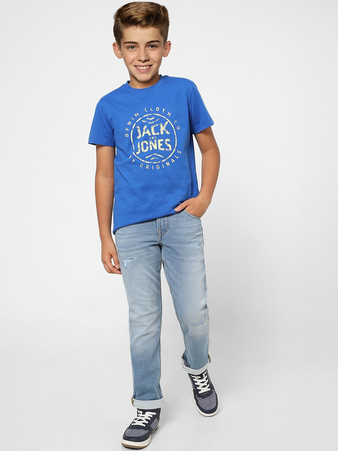 BOYS Blue Printed Crew Neck T-shirt - 4/5Y