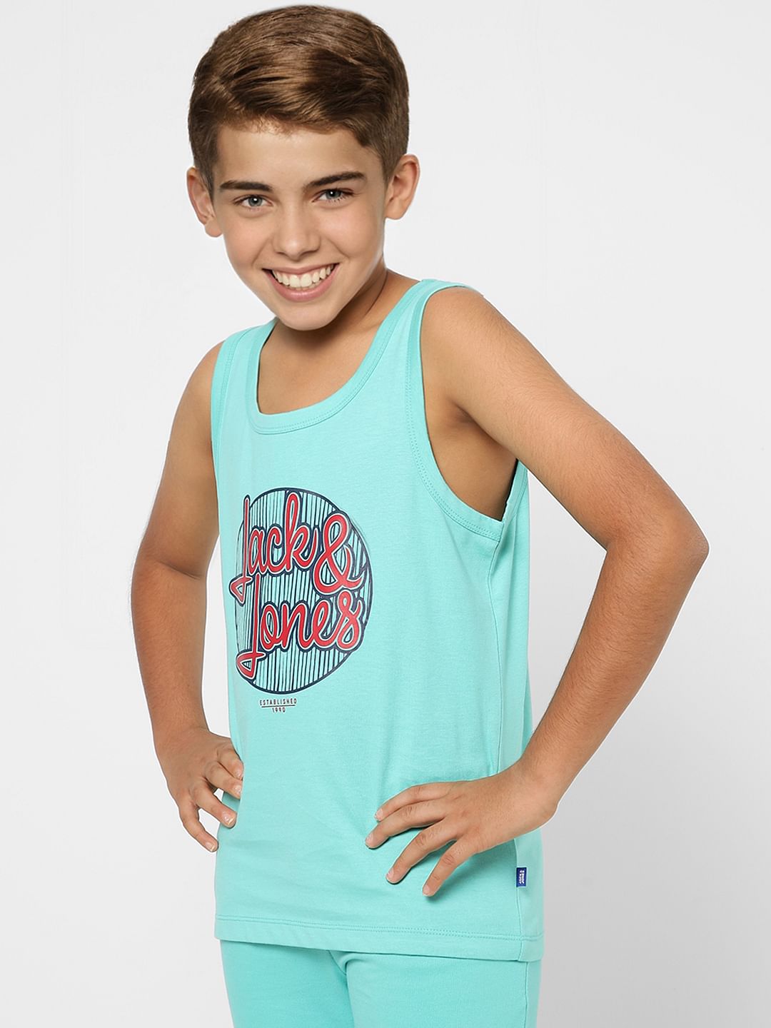 BOYS Blue Printed Vest T-shirt
