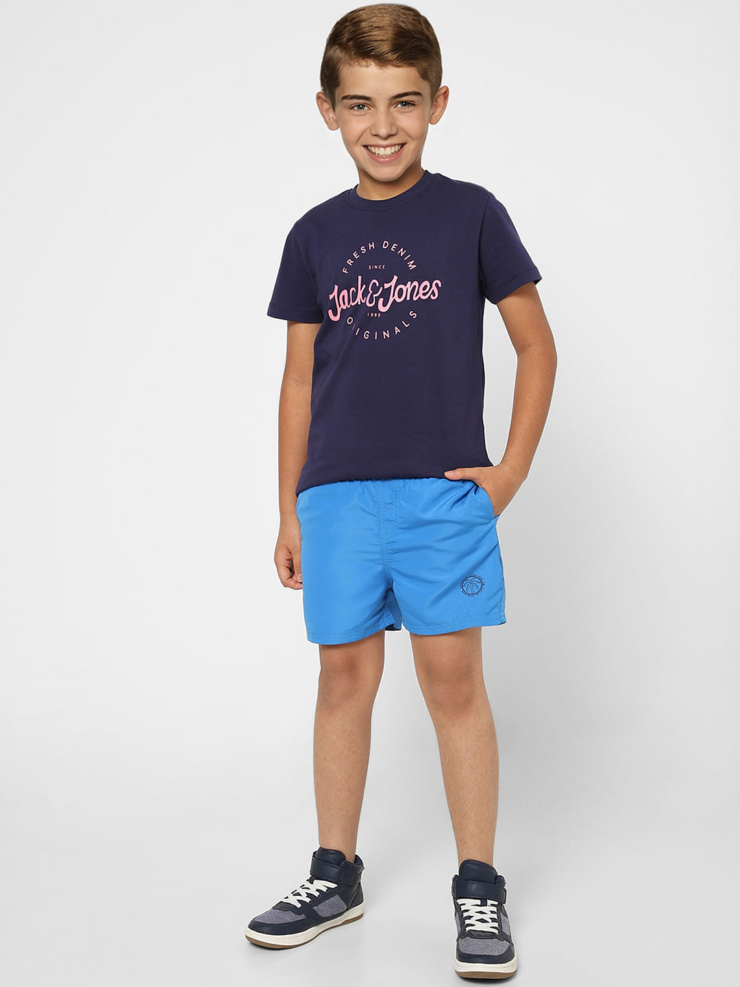 BOYS Dark Blue Printed Crew Neck T-shirt - 4/5Y