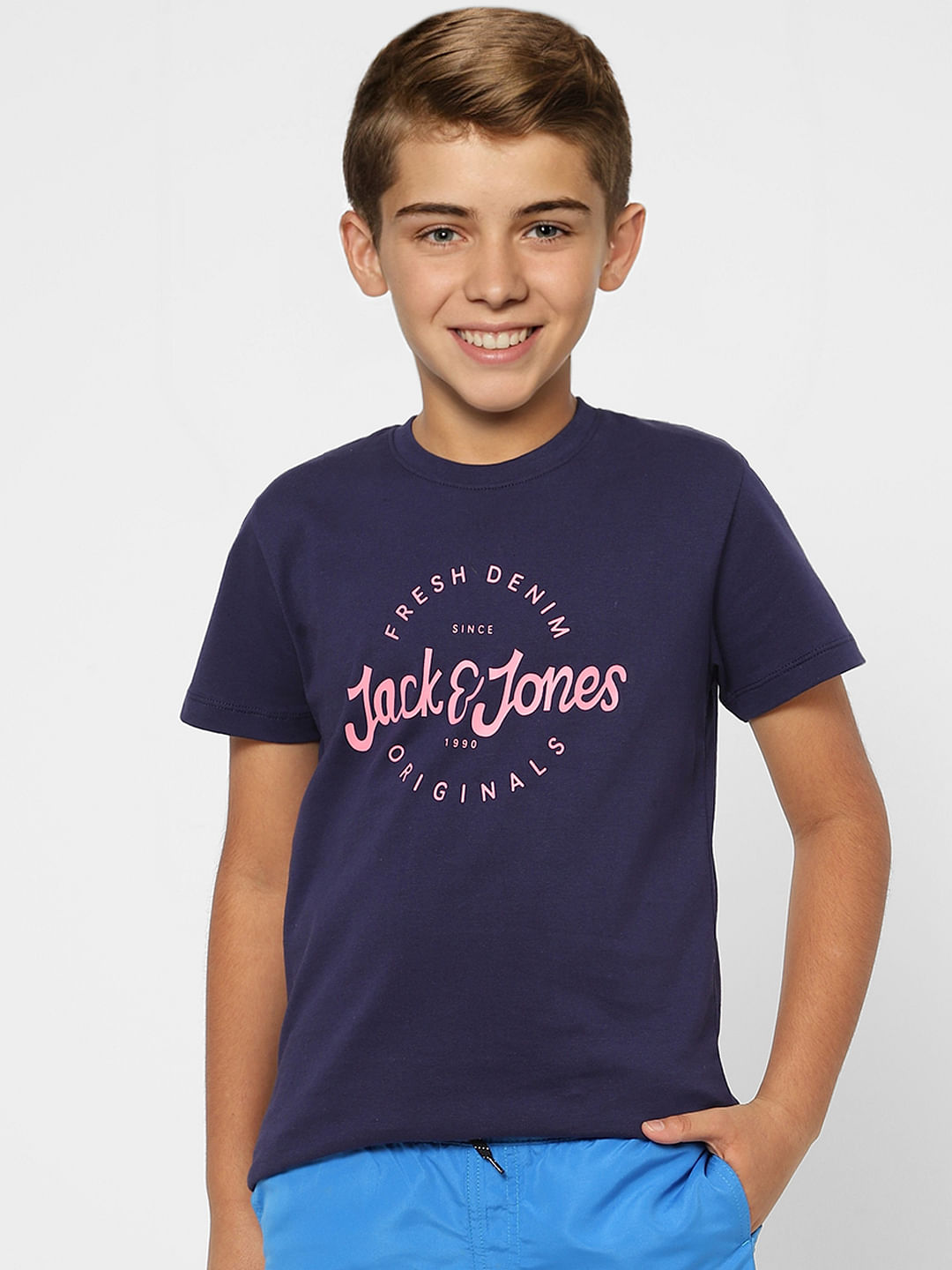 BOYS Dark Blue Printed Crew Neck T-shirt