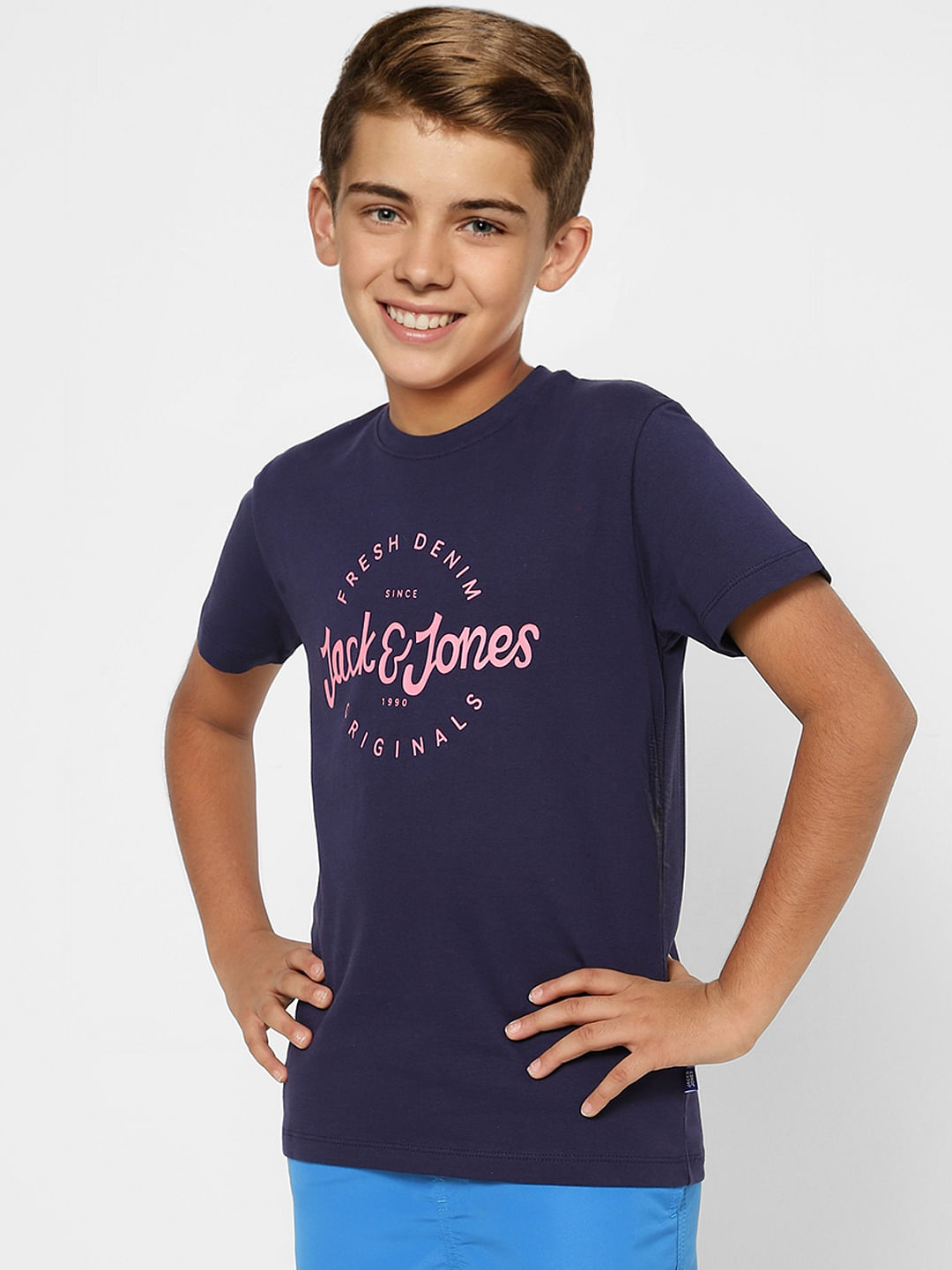 BOYS Dark Blue Printed Crew Neck T-shirt