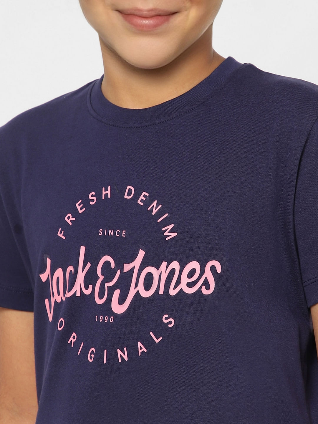BOYS Dark Blue Printed Crew Neck T-shirt
