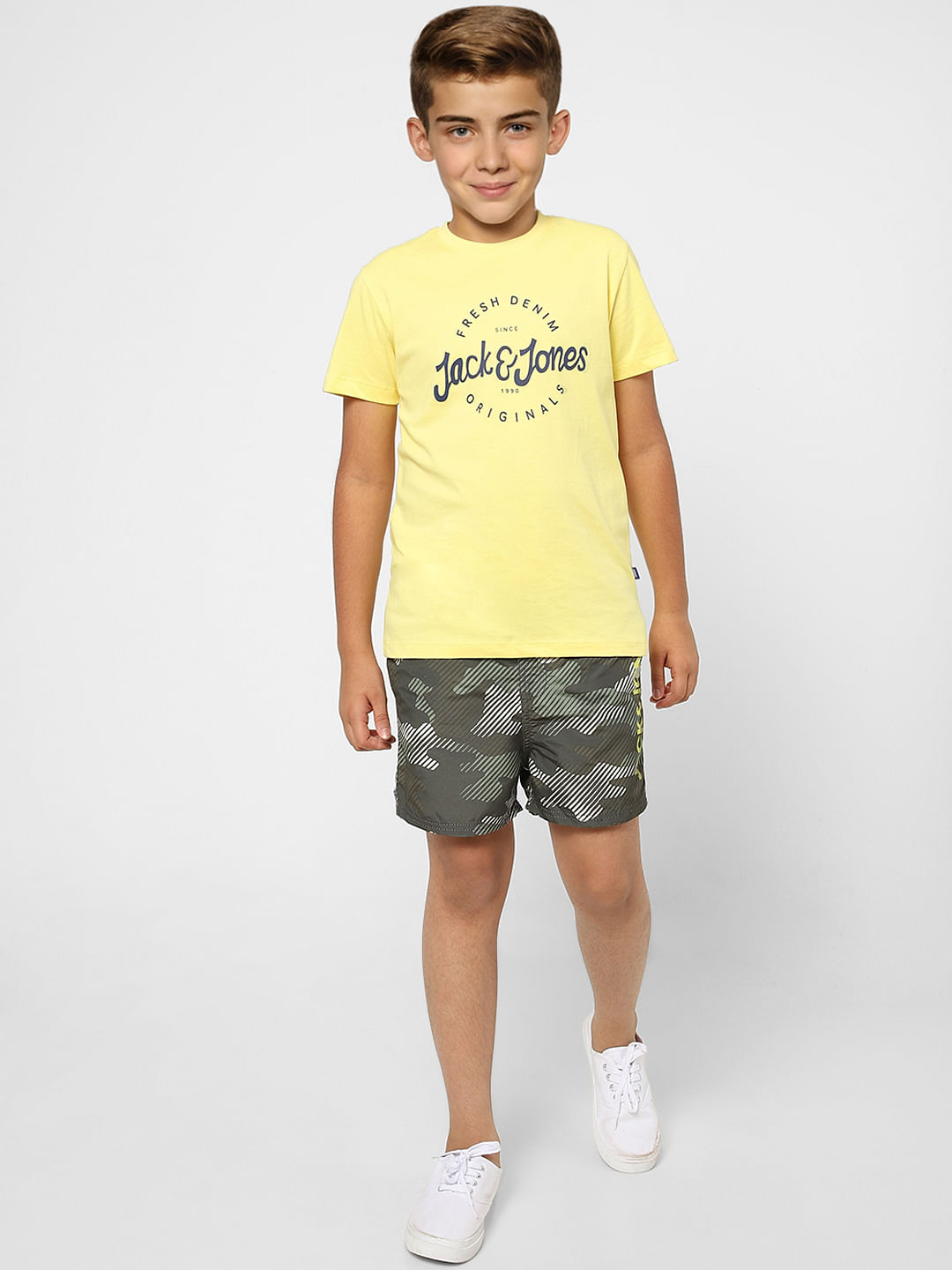 BOYS Yellow Printed Crew Neck T-shirt - 4/5Y