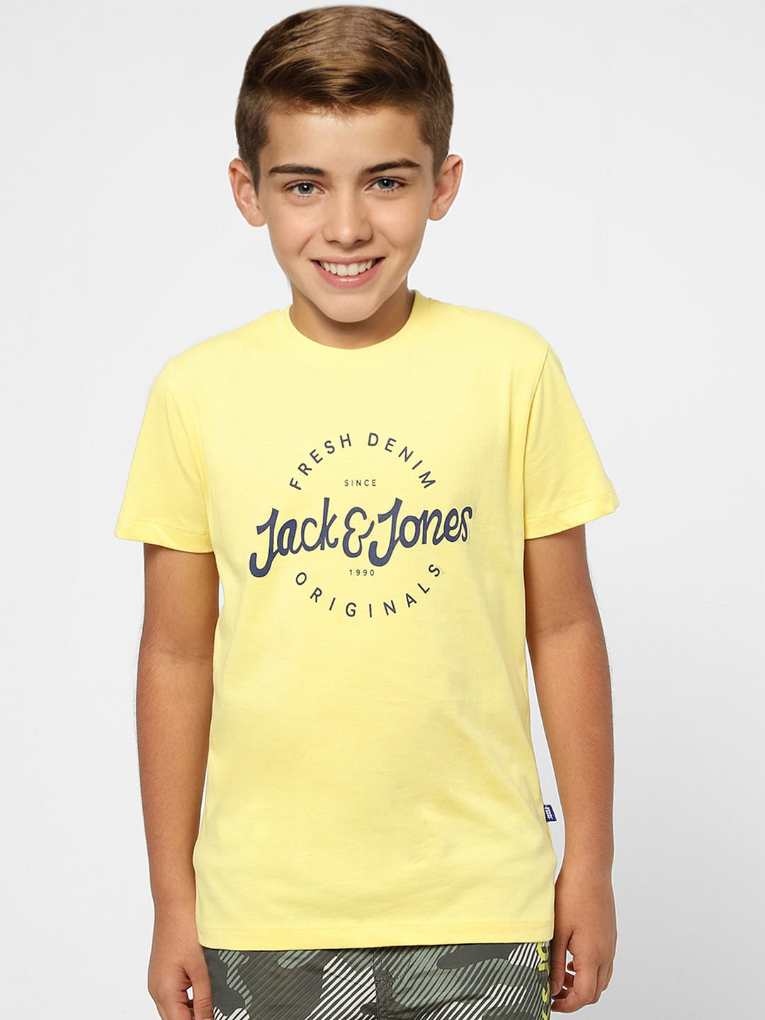 BOYS Yellow Printed Crew Neck T-shirt