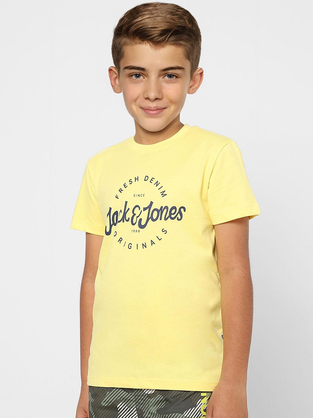 BOYS Yellow Printed Crew Neck T-shirt