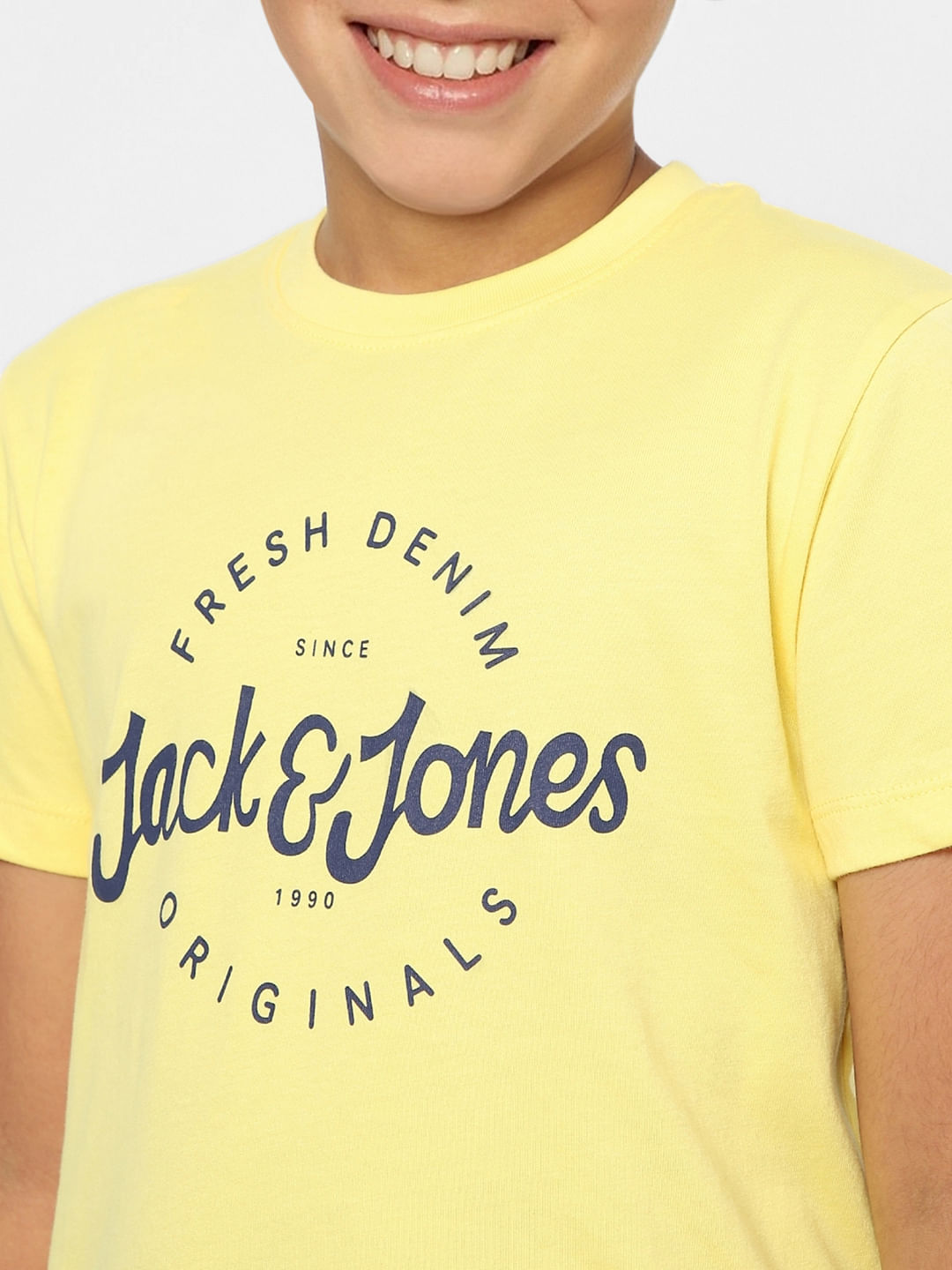 BOYS Yellow Printed Crew Neck T-shirt