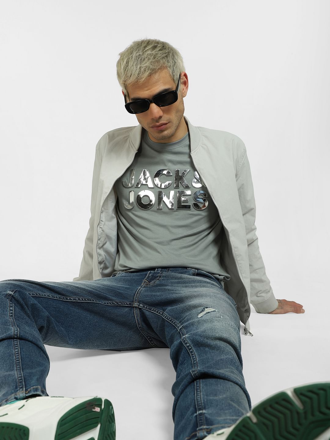 Grey Logo Print Crew Neck T-shirt - S