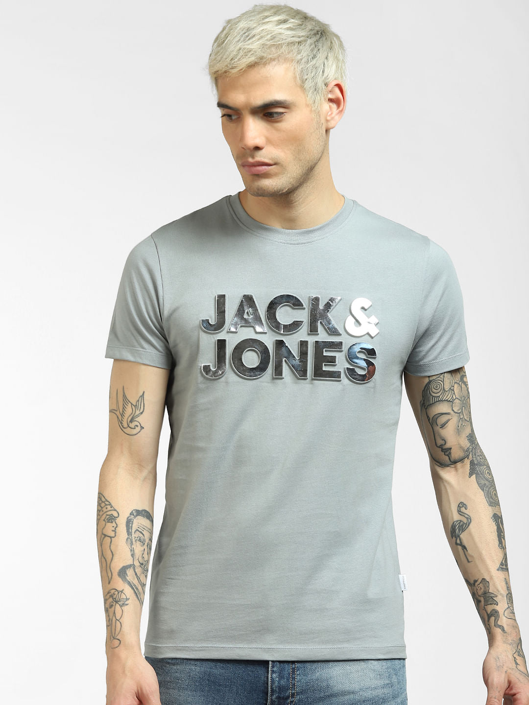 Grey Logo Print Crew Neck T-shirt