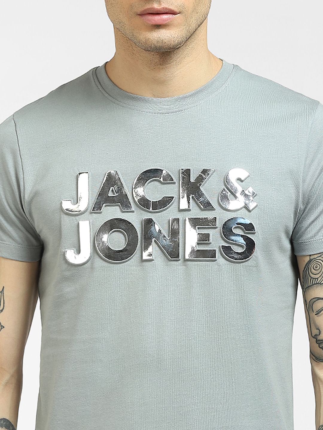 Grey Logo Print Crew Neck T-shirt