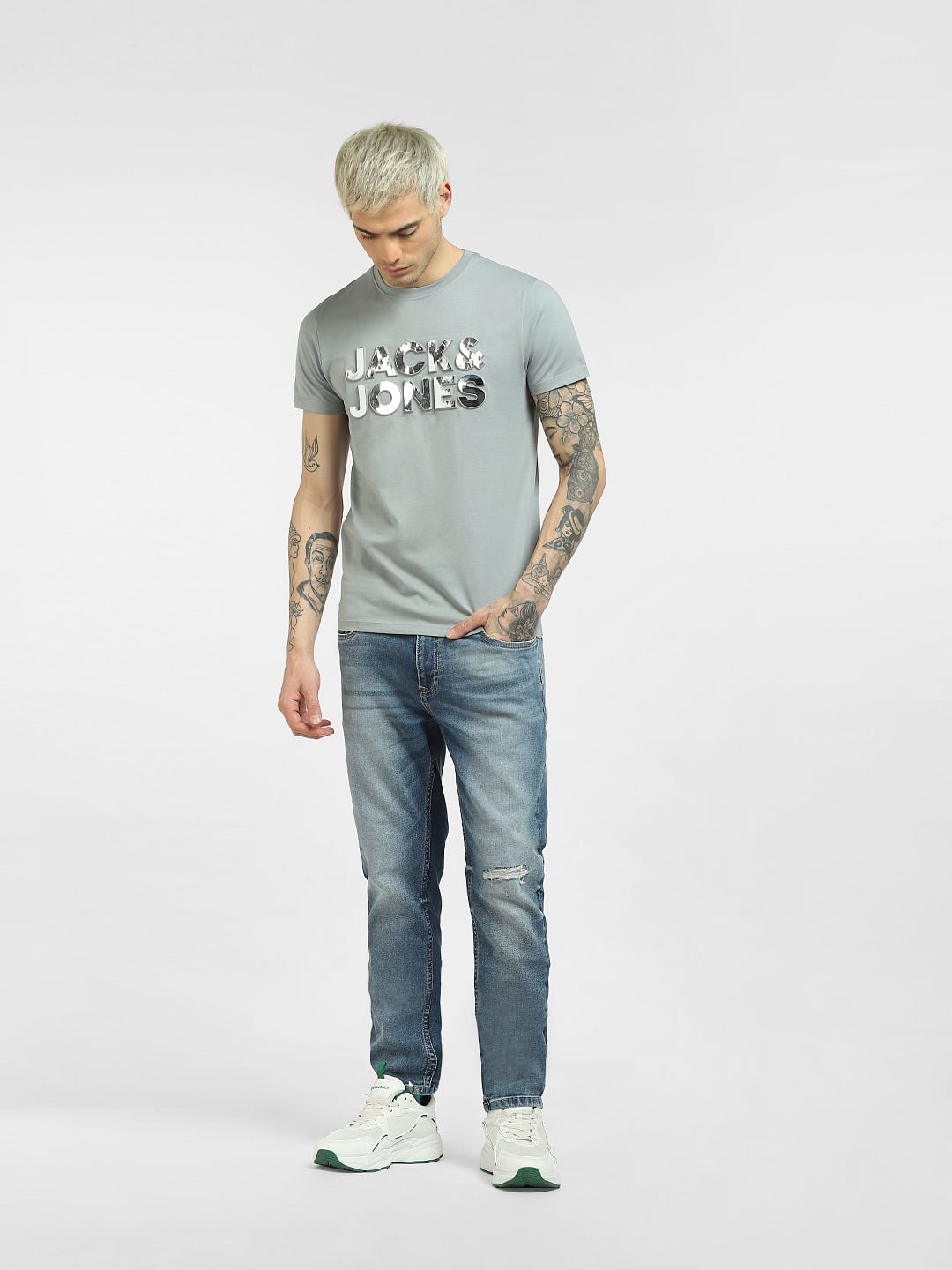Grey Logo Print Crew Neck T-shirt