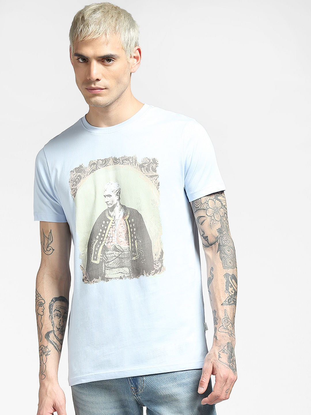 Blue Graphic Print Crew Neck T-shirt