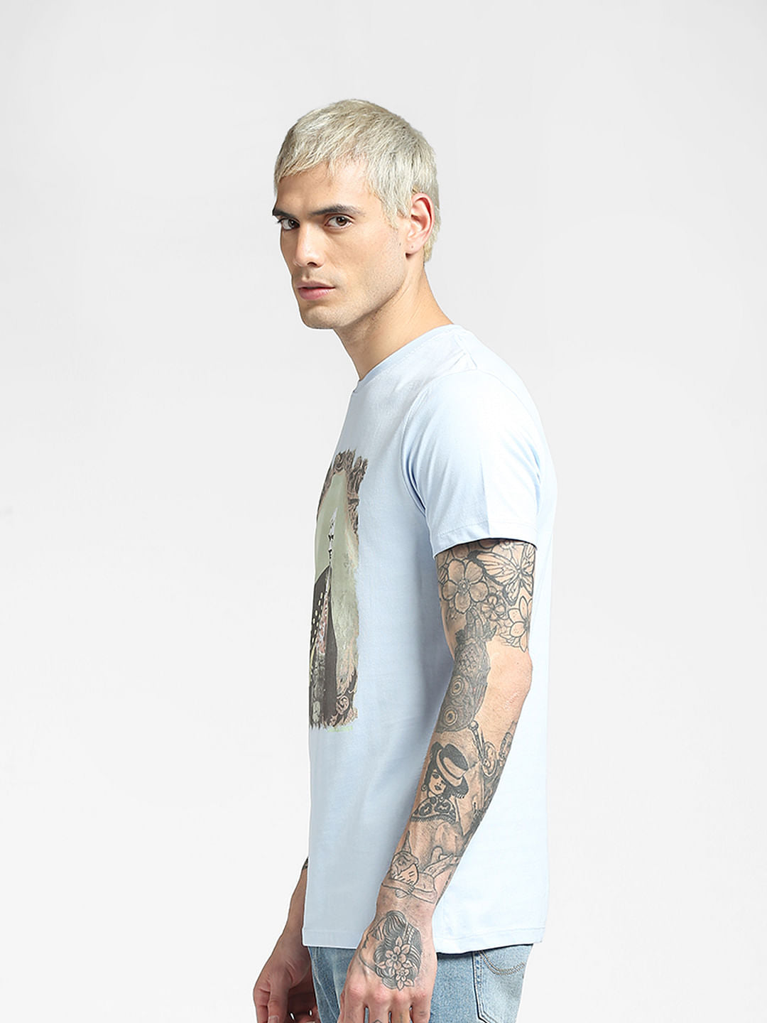 Blue Graphic Print Crew Neck T-shirt