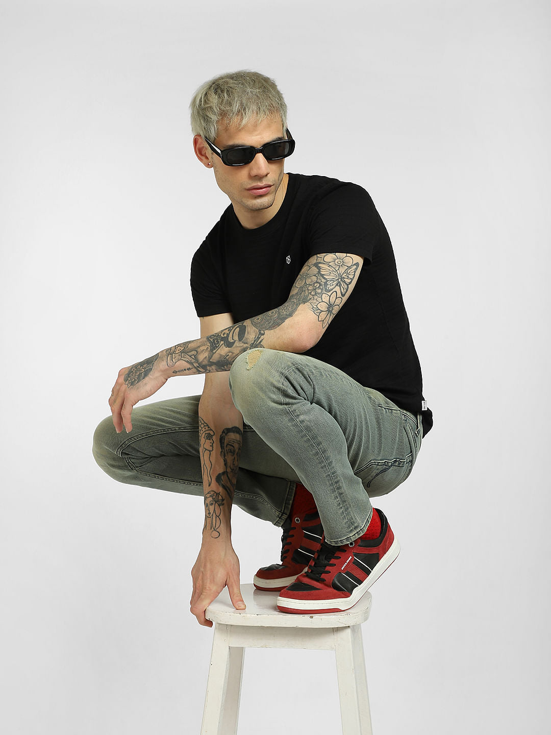 Black Knit Crew Neck T-shirt - S