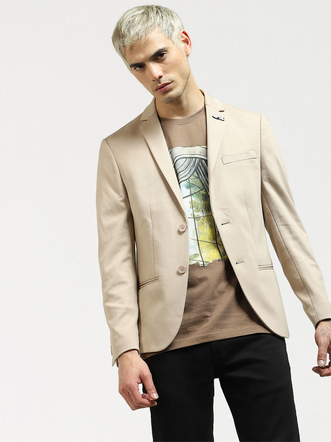 Brown Graphic Print Crew Neck T-shirt - S
