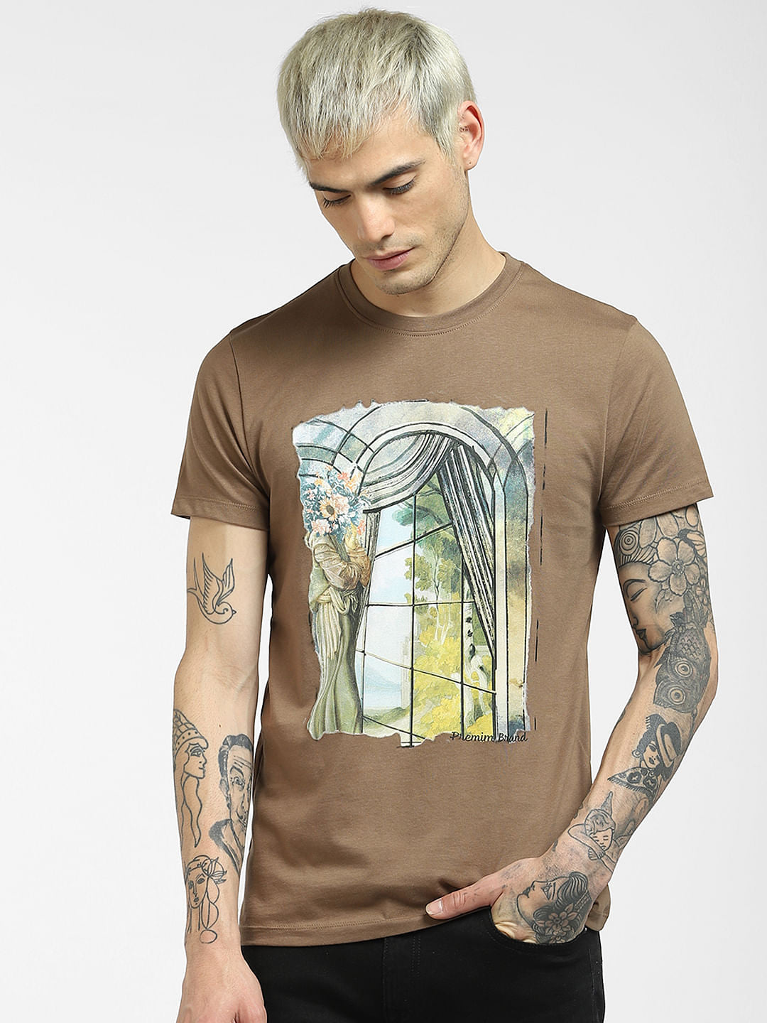 Brown Graphic Print Crew Neck T-shirt