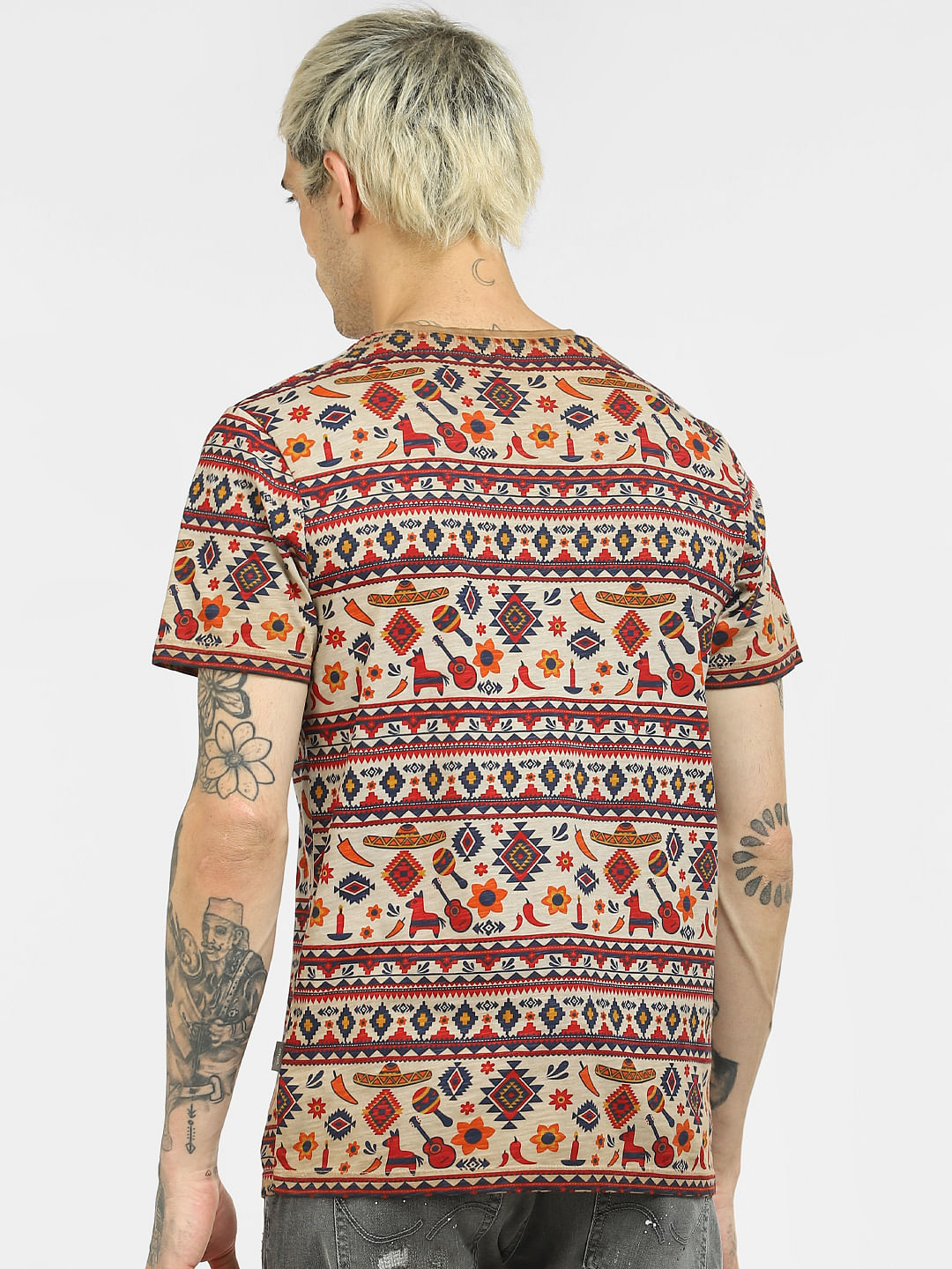 Brown Printed Crew Neck T-shirt