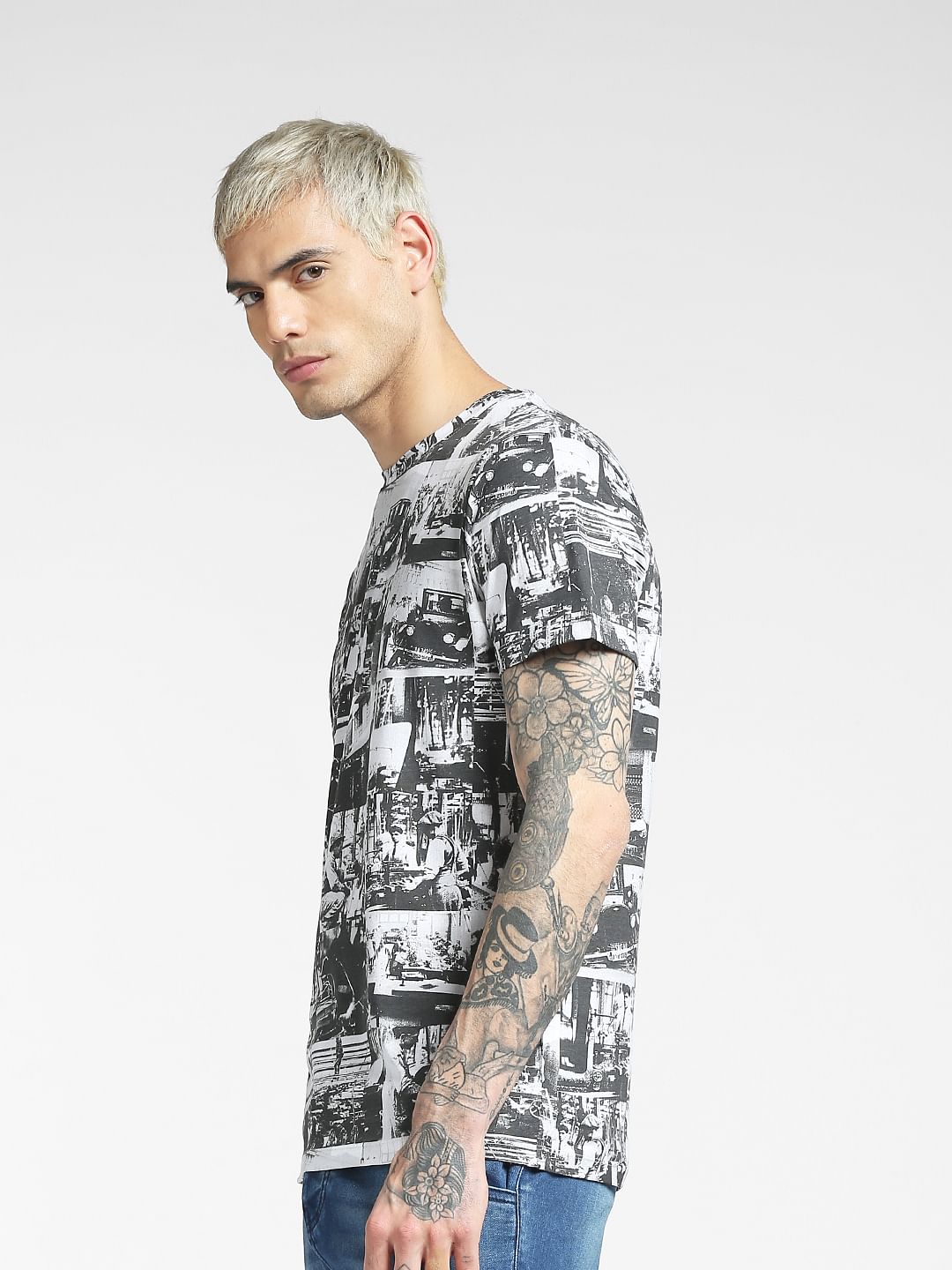 White Printed Crew Neck T-shirt