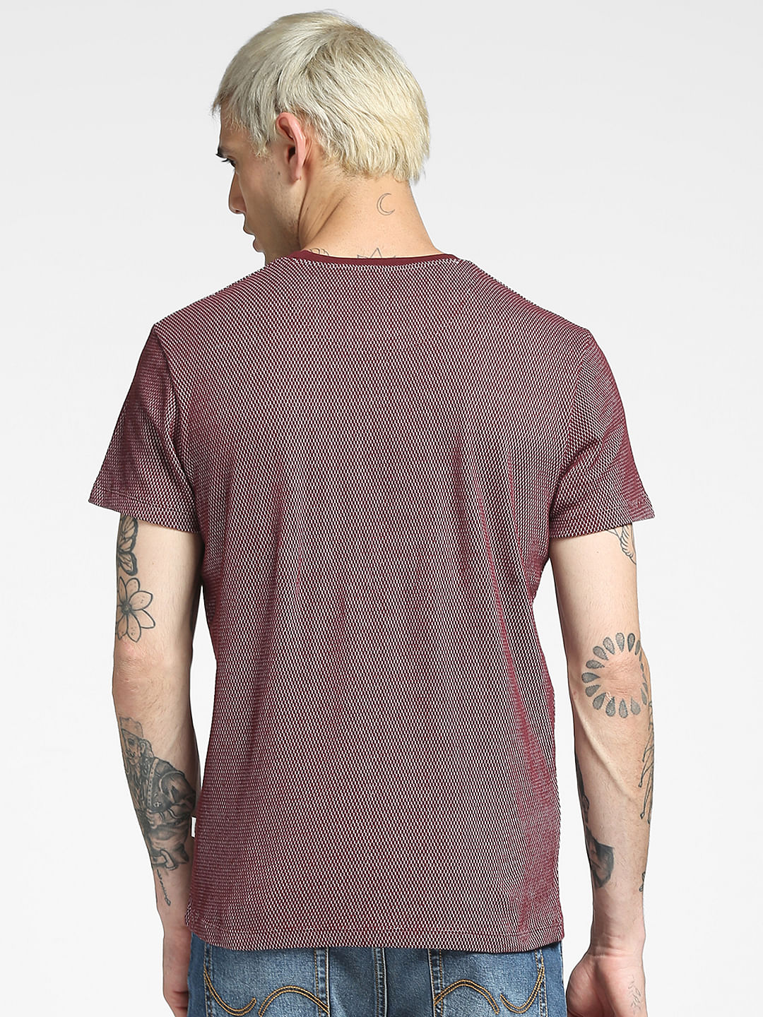Maroon Jacquard Crew Neck T-shirt