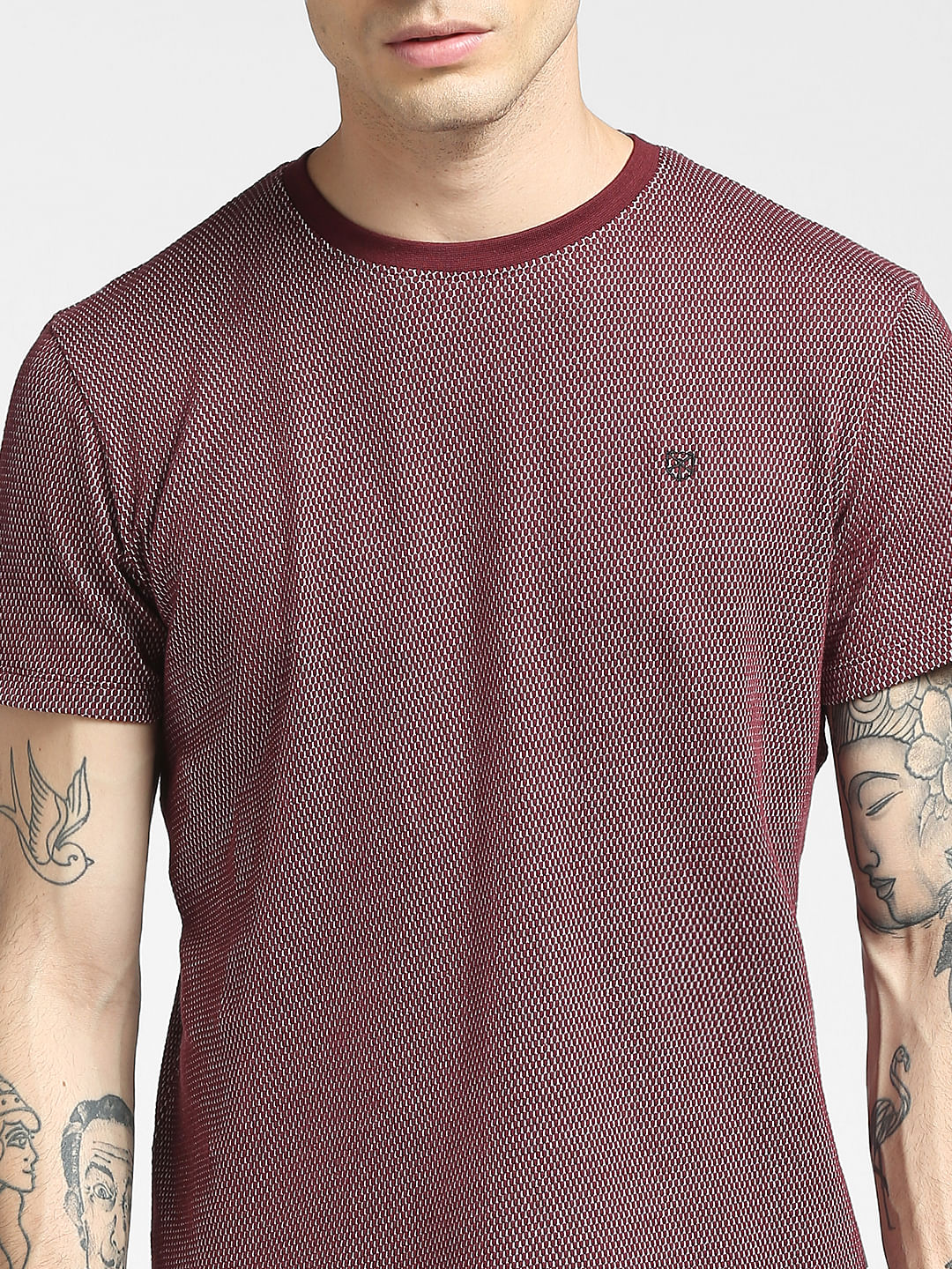 Maroon Jacquard Crew Neck T-shirt