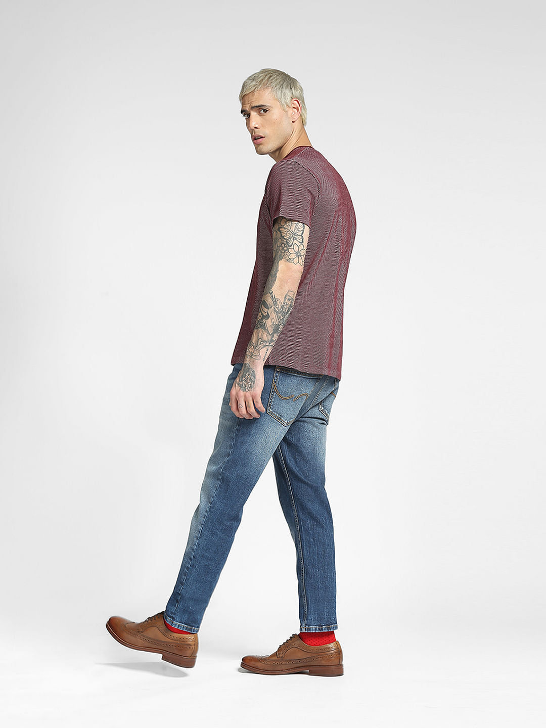 Maroon Jacquard Crew Neck T-shirt