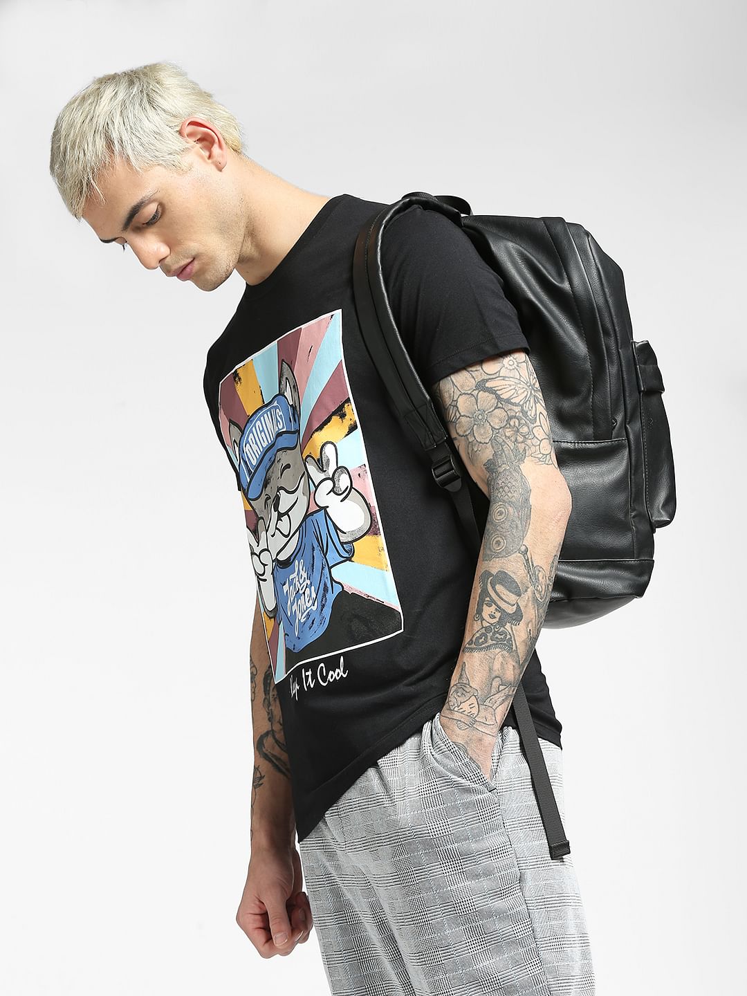 Black Graphic Print Crew Neck T-shirt - S