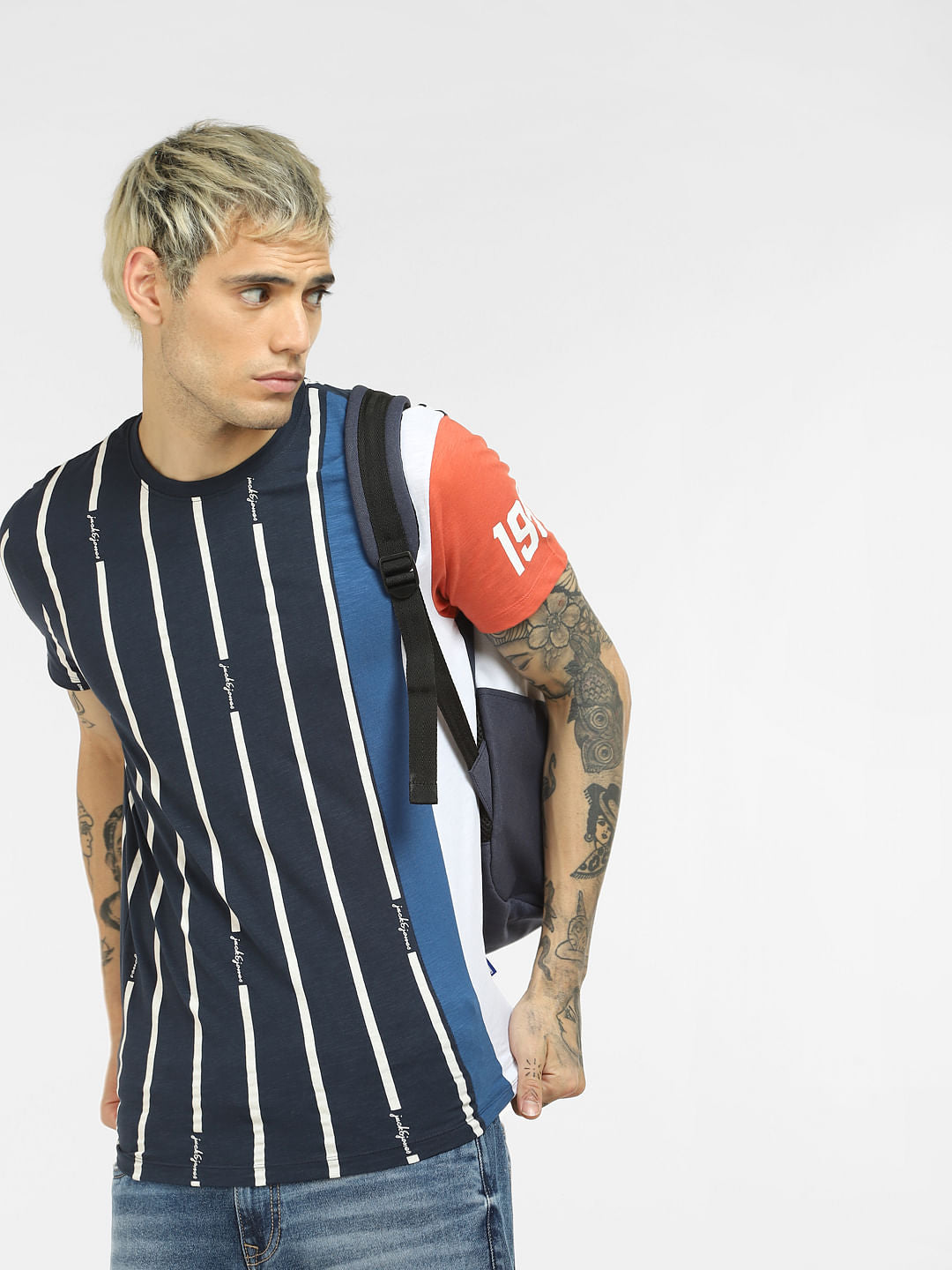 Blue Striped Crew Neck T-shirt - S