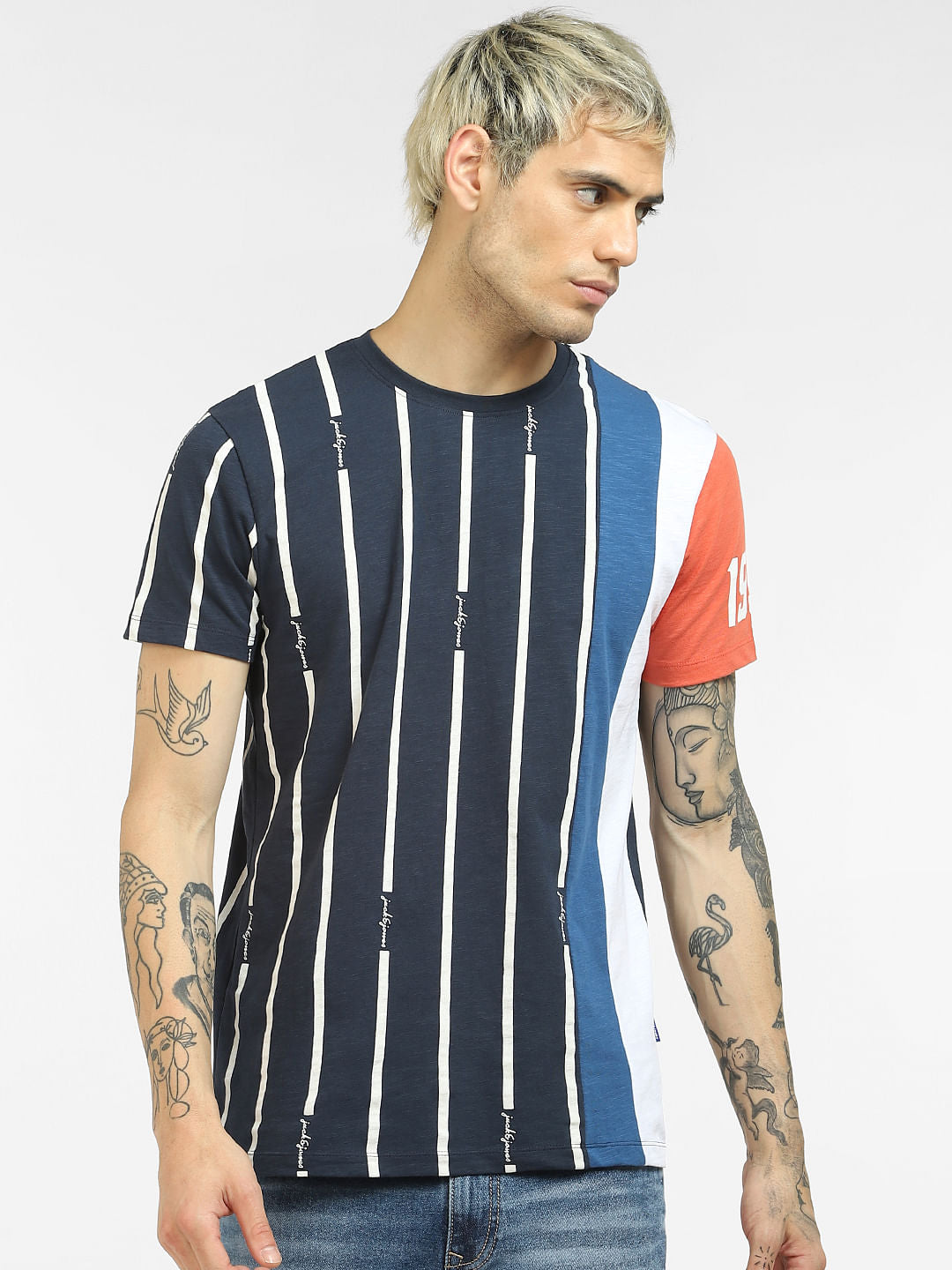 Blue Striped Crew Neck T-shirt