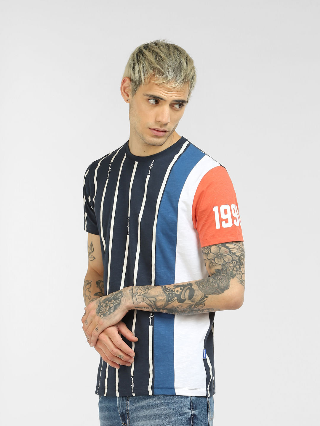 Blue Striped Crew Neck T-shirt