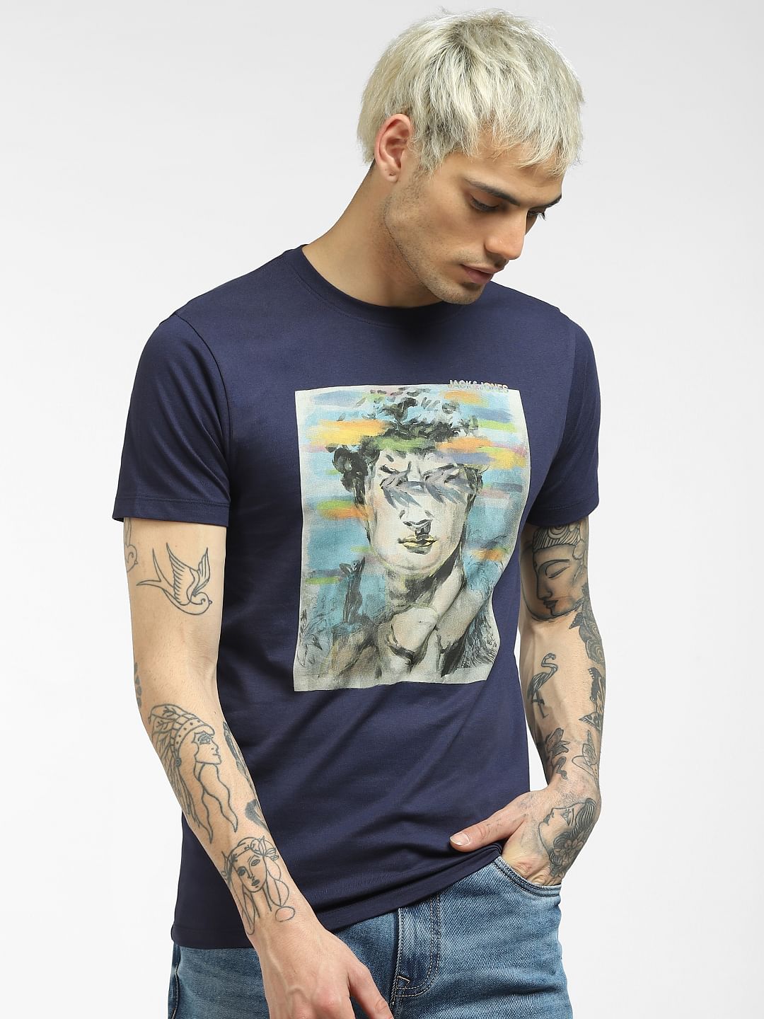 Blue Graphic Print Crew Neck T-shirt