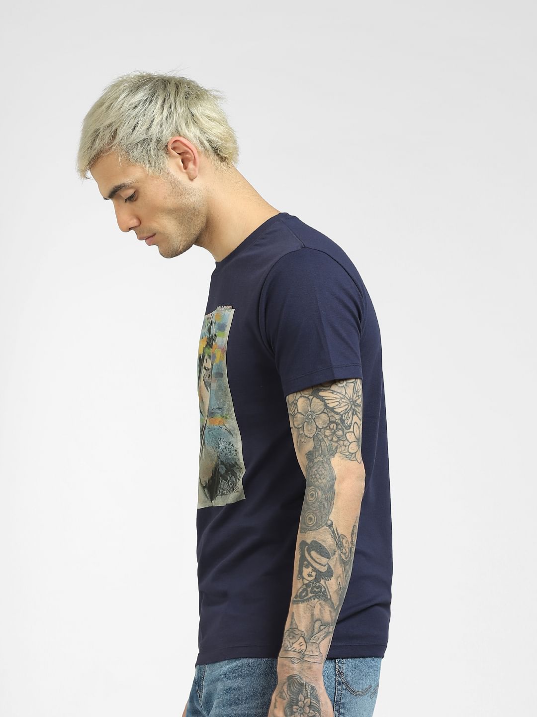 Blue Graphic Print Crew Neck T-shirt