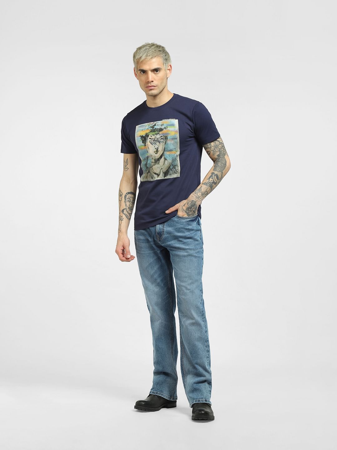 Blue Graphic Print Crew Neck T-shirt