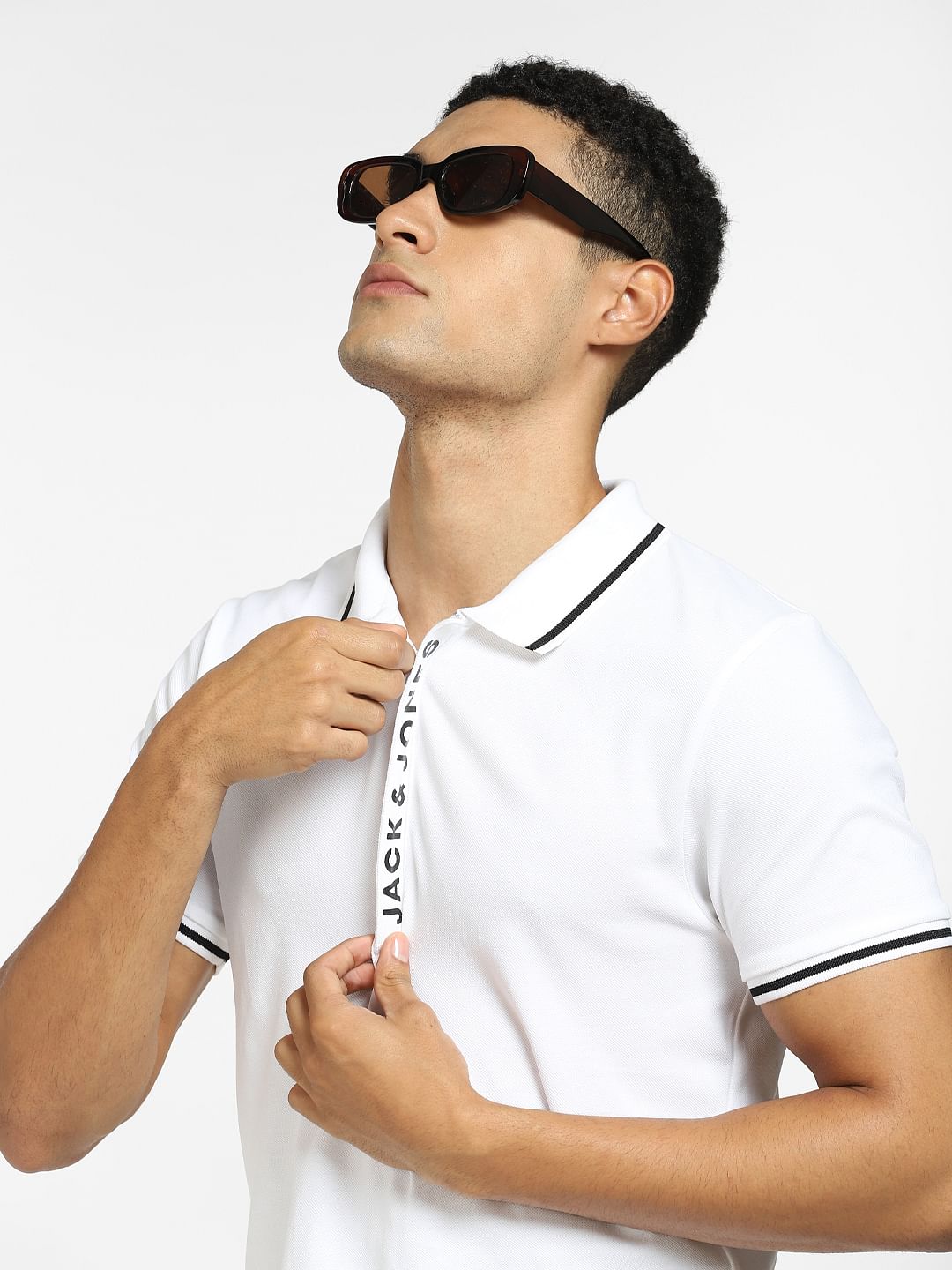 White Logo Print Polo T-shirt